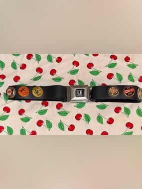 Black Retro Little Earth Seat Belt Buckle Belt with Vintage Bottle Caps